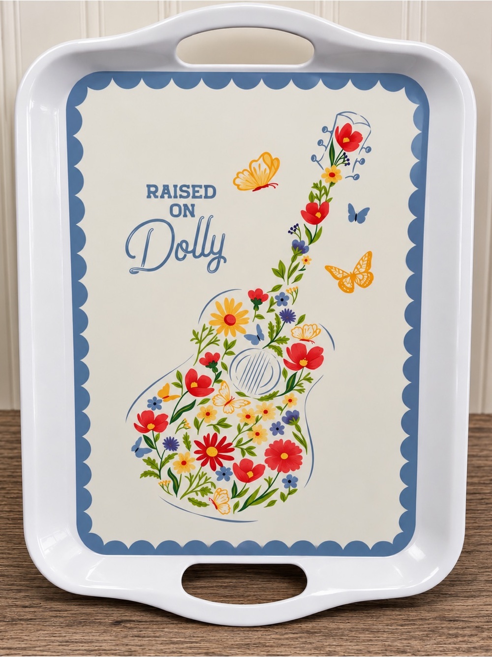 Dolly Parton Raised On Dolly Floral Guitar Serving Tray Large